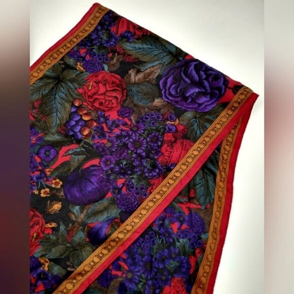 Adrienne Vittadini Vintage Long Floral Fringe Silk Scarf - Picture 9 of 15